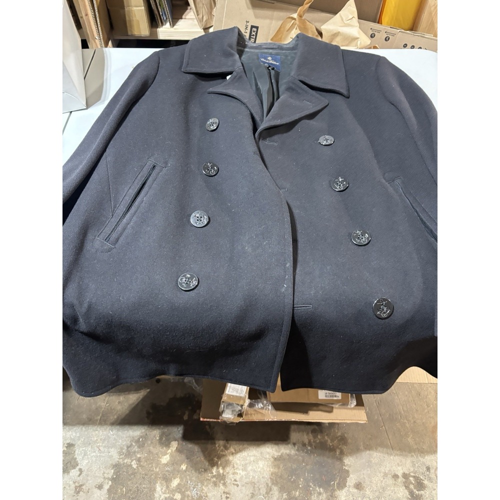 Loro Piana Brooks Brothers Pea Coat Mens XL Black Wool USA Anchor Nautical Adult